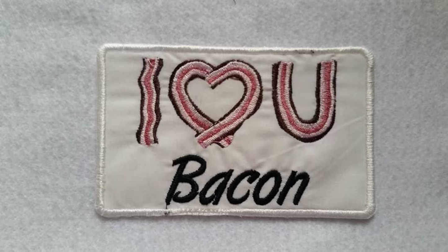 I love you Bacon iron on name patch custom embroidered 3 by 5 inch name patch iron on or sew on
