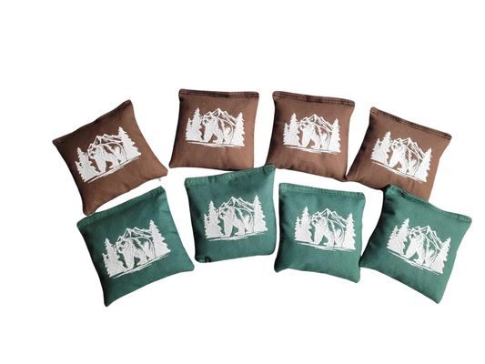 Mountain Bear Embroidered Cornhole Bags Duck Canvas full size bean bag toss