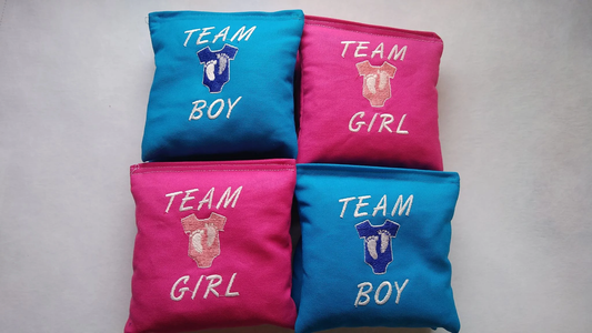 Gender Reveal Cornhole Toss Bags Custom Embroidered Blue and Pink Corn Hole Bags Baby shower cornhole
