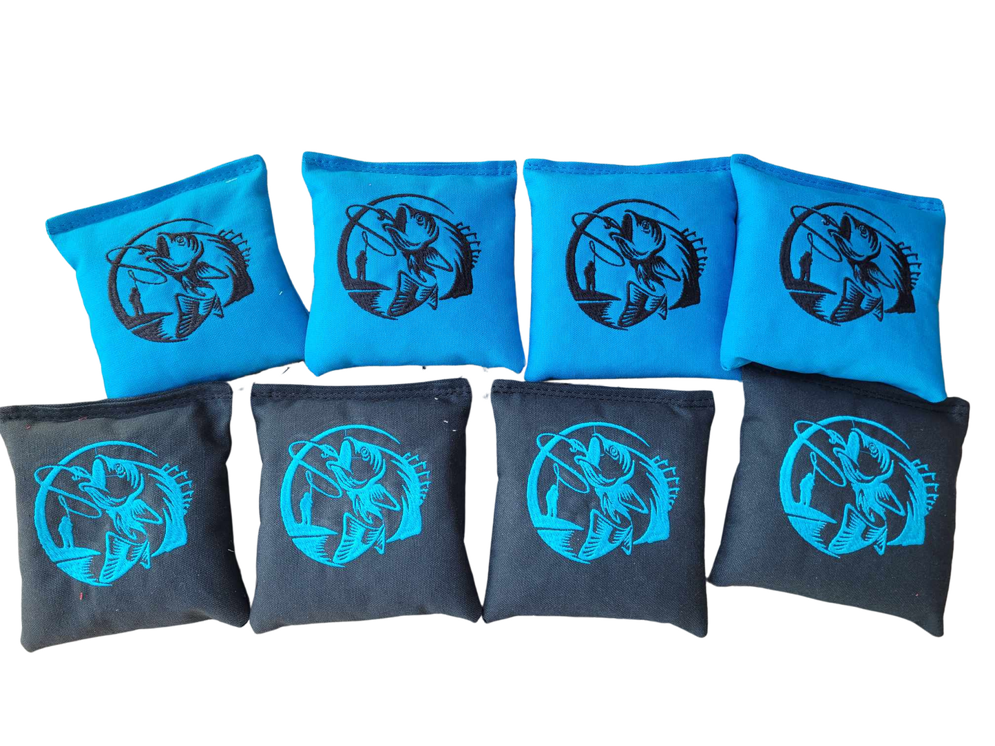 Fishing Embroidered Full Size Duck Canvas Cornhole Bags