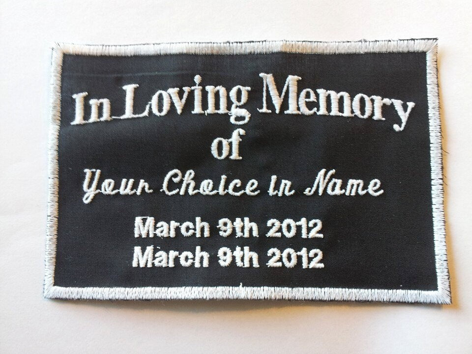 Extra Large Iron On Name Patch / Biker Tag / In Loving Memory / R.I.P.