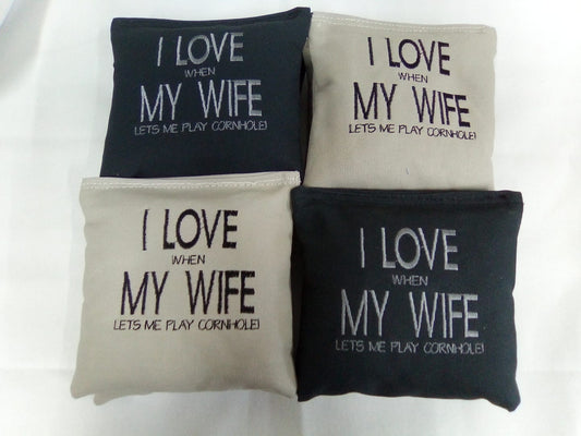 I love my wife cornhole bags Regulation bean bag toss Funny Gag Cornhole Gift