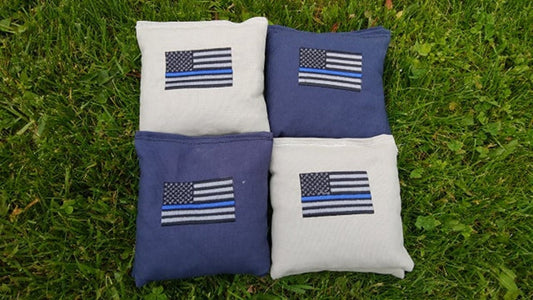 Embroidered Police Flag Cornhole Bags Regulation made All Weather Whole Corn Corn hole bags